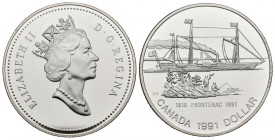CANADA. 1 USD (Ar. 25.37g \/ 36mm). 1991. Barco Frontenac. (Km # 179). Proof. Includes certificate of authenticity and original box.