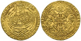 FRANCE, Henry V (1413-1422). Noble Gold. (Au. 6.94g \/ 32mm). London. Anv: H ENRIC DI GRA REX ANGL Z FRANC DNS HYB. Henry III front shelf in boat carr...