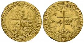 FRANCE, Henry IV of Lancaster (1422-1453). Salut de Oro. (Au. 3.49g \/ 26mm). Rouen. Anv: HENRICVS DEI GRA FRACORV Z AGLIE REX. The Virgin shelf on th...