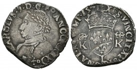 FRANCE, Charles IX (1560-1574). 1\/2 Teston. (Ar. 4.68g \/ 25mm). 1571. Bayona L. (Duplessy 1070). F. Rare.