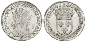 FRANCE, Louis XIII (1610-1643). 1\/12 Ecu. (Ar. 2.30g \/ 21mm). 1643. Paris A. 2nd Warin punch. (Gadoury 46). AU. Beautiful specimen.