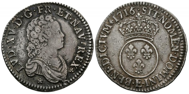 FRANCE, Louis XV (1715-1774). 1\/2 Ecu. (Ar. 15.10g \/ 35mm). 1716. Tours E. (Ga...