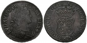 FRANCE, Louis XV (1715-1774). 1 Ecu. (Ar. 24.28g \/ 38mm). 1718. Paris A. (Gadoury 318). XF. Scarce as well. Beautiful dark patina.