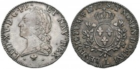 FRANCE, Louis XV (1715-1774). 1 Ecu. (Ar. 29.12g \/ 41mm). 1772. Bayona L. (Gadoury 323). XF. Scratch. Nice little specimen as well. Nice patina.