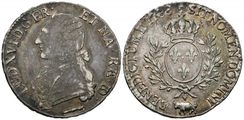 FRANCE, Louis XVI (1774-1792). 1 Ecu. (Ar. 29.43g \/ 41mm). 1788. Pau. (Gadoury ...