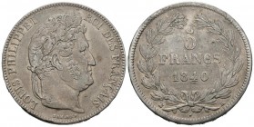 FRANCE, Luis Felipe I. 5 Francs. (Ar. 24.91g \/ 37mm). 1840. Bordeaux K. (Km # 749.7). VF.