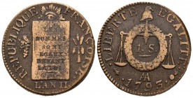 FRANCE, French Republic (1792-1804). 1 Sol. (Ae. 12.61g \/ 28mm). 1793. Metz AA. (Gadoury 19). F.