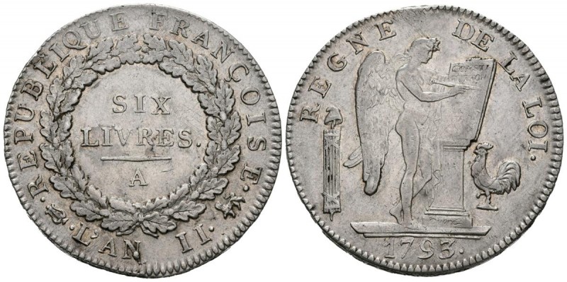 FRANCE, French Republic (1871-1940). 6 Livres (Ar. 29.37g \/ 39mm). 1793. Paris ...