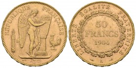 FRANCE, French Republic (1871-1940). 50 Francs. (Au 16.14g \/ 28mm). 1904. Paris A. (Gadoury 1113). AU. Beautiful rare specimen as well.