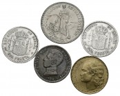 CENTENARY OF THE PESETA. Interesting set consisting of 5 pieces of 1 and 2 Pesetas minted under the reign of Alfonso XIII and the Second Republic. Dif...