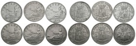 CENTENARY OF THE PESETA. Great set of 6 coins of 2 Pesetas of the Provisional Government. Great variety of dates: 1869 (* 69) and 1870 (* 70, 73, 74 a...