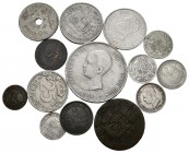 CENTENARY OF THE PESETA. Precious set of 12 coins of different modules, among them the 5 Pesetas, 50 Cents of Puerto Rico from 1896 and a coin with a ...