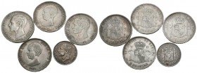 Set consisting of 5 Spanish Centennial coins. Includes 4 coins of 5 pesetas of Alfonso XII and Alfonso XIII and one of 2 pesetas of Alfonso XII. Diffe...