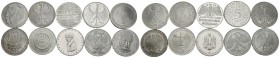 GERMANY. Magnificent set of 10 coins of 5 Marks. All different from each other and from dates between 1951 and 1977. High level of general conservatio...