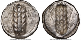 LUCANIA. Metapontum. Ca. 470-440 BC. AR stater (22mm, 7.51 gm, 12h). NGC XF 4/5 - 3/5. MET, barley ear of seven grains; lizard to right / Incuse of ba...