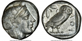 ATTICA. Athens. Ca. 455-440 BC. AR tetradrachm (22mm, 17.15 gm, 2h). NGC AU 5/5 - 4/5. Early transitional issue. Head of Athena right, wearing crested...