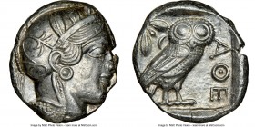 ATTICA. Athens. Ca. 440-404 BC. AR tetradrachm (24mm, 17.21 gm, 7h). NGC Choice AU 4/5 - 4/5. Mid-mass coinage issue. Head of Athena right, wearing cr...