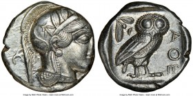 ATTICA. Athens. Ca. 440-404 BC. AR tetradrachm (25mm, 17.18 gm, 1h). NGC Choice AU 2/5 - 4/5. Mid-mass coinage issue. Head of Athena right, wearing cr...