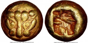 IONIA. Uncertain Mint. Ca. 600-550 BC. EL 1/12 stater or hemihecte (12mm, 1.09 gm). NGC XF. Facing head of lioness or panther / Incuse square. Weidaue...