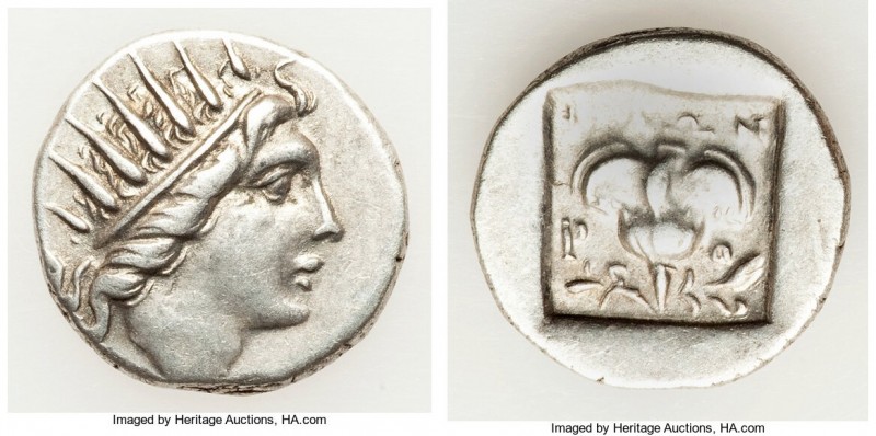 CARIAN ISLANDS. Rhodes. Ca. 88-84 BC. AR drachm (15mm, 2.34 gm, 12h). XF. Plinth...