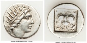 CARIAN ISLANDS. Rhodes. Ca. 88-84 BC. AR drachm (15mm, 2.34 gm, 12h). XF. Plinthophoric standard, Philon, magistrate. Radiate head of Helios right / Φ...