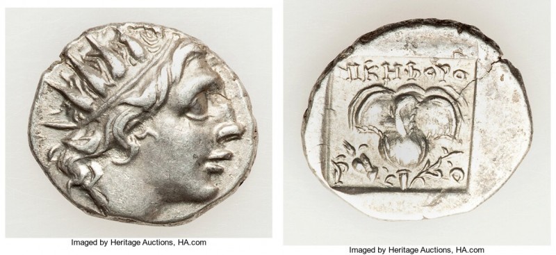 CARIAN ISLANDS. Rhodes. Ca. 88-84 BC. AR drachm (15mm, 2.45 gm, 12h). XF. Plinth...