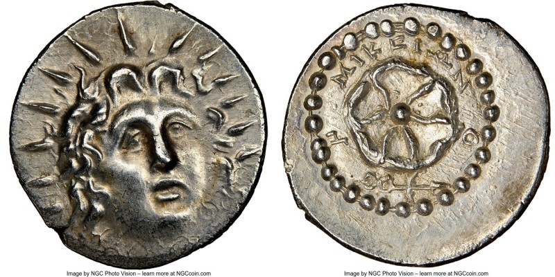 CARIAN ISLANDS. Rhodes. Ca. 84-30 BC. AR drachm (21mm, 3h). NGC Choice AU, brush...