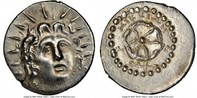 CARIAN ISLANDS. Rhodes. Ca. 84-30 BC. AR drachm (21mm, 3h). NGC Choice AU, brushed. Micion, magistrate. Radiate head of Helios facing, turned slightly...