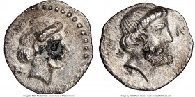 CILICIA. Nagidus. Ca. 410-360 BC. AR obol (10mm, 9h). NGC XF. N, head of Aphrodite right, hair gathered in topknot / N, laureate head of Dionysus righ...