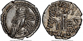 PARTHIAN KINGDOM. Osroes II (ca. AD 190-208). AR drachm (19mm, 12h). NGC AU. Ecbatana, ca. AD 190. Diademed and draped bust left, with long pointy bea...