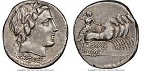 C. Gargilius, Ogulnius, and M. Vergilius (ca. 86 BC). AR denarius (18mm, 11h). NGC Choice XF. Rome. Laureate head of Apollo right; thunderbolt below /...