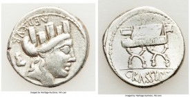 P. Furius Crassipes (ca. 84 BC). AR denarius (20mm, 3.80 gm, 6h). Fine. Rome. AED•CVR, turreted head of Cybele right; foot downward behind / CRASSIPES...