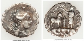 L. Postumius Albinus (ca. 81 BC). AR denarius serratus (19mm, 3.60 gm, 7h). Fine. Rome. Draped bust of Diana right, hair tied in topknot, bow and quiv...