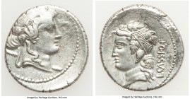 L. Cassius Q.f. Longinus (ca. 75 BC). AR denarius (19mm, 3.98 gm, 12h). XF. Head of Liber (or Bacchus) right, wearing ivy wreath; thyrsus over shoulde...