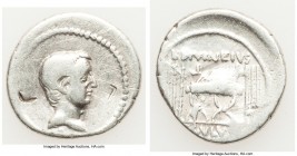 L. Livineius Regulus (42 BC). AR denarius (20mm, 3.98 gm, 5h). About Fine, bankers marks, graffiti. Rome. Bare head of the praetor L. Regulus right / ...