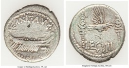Marc Antony, as Imperator and Triumvir (43-30 BC). AR legionary denarius (17mm, 3.80 gm, 6h). VF, scratch. Mint in Greece (Patrae or Aegae) moving wit...