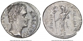 Augustus (27 BC-AD 14). AR denarius (20mm, 5h). NGC VF edge chip. Spanish mint, perhaps Emerita, 19/18 BC. CAESAR-AVGVSTVS, bare head of Augustus righ...