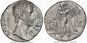 Augustus (27 BC-AD 14). AR denarius (17mm, 2h). NGC Choice VF, scratch. Lugdunum, ca. 15-13 BC. AVGVSTVS-DIVI•F, bare head of Augustus right / IMP-X, ...
