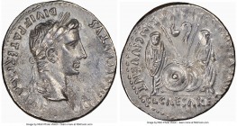 Augustus (27 BC-AD 14). AR denarius (20mm, 3.54 gm, 5h). NGC Choice AU 4/5 - 2/5. Lugdunum, 2 BC-AD 4. CAESAR AVGVSTVS-DIVI F PATER PATRIAE, laureate ...