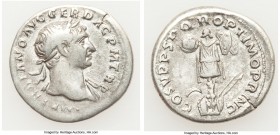 Trajan (AD 98-117). AR denarius (20mm, 2.91 gm, 6h). Choice Fine. Rome, AD 103-111. IMP TRAIANO AVG GER DAC P M TR P, laureate bust of Trajan right, w...
