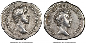 Antoninus Pius (AD 138-161), with Marcus Aurelius, as Caesar. AR denarius (19mm, 6h). NGC Choice VF. Rome, AD 140. ANTONINVS AVG PI-VS P P TR P COS II...