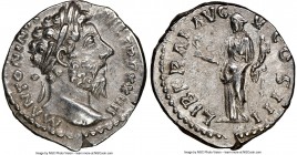 Marcus Aurelius (AD 161-180). AR denarius (19mm, 12h). NGC Choice XF. Rome, December AD 169- December AD 170. M ANTONINVS AVG TR P XXIIII, laureate he...
