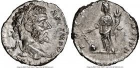 Septimius Severus (AD 193-211). AR denarius (17mm, 12h). NGC AU. Rome, AD 196-197. L SEPT SEV PERT AVG IMP VIII, laureate head of Septimius Severus ri...