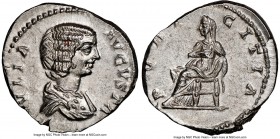 Julia Domna (AD 193-217). AR denarius (19mm, 3.54 gm, 1h). NGC MS 4/5 - 4/5. Laodicea, AD 196-202. IVLIA-AVGVSTA, draped bust of Julia Domna right, se...