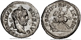 Caracalla (AD 198-217). AR denarius (19mm, 12h). NGC AU. Rome, AD 209-210. ANTONINVS PIVS AVG, laureate head of Caracalla right / PONTIF TR P XII COS ...