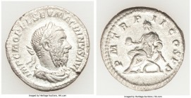 Macrinus (AD 217-218). AR denarius (20mm, 2.53 gm, 12h). XF. Rome, Decemeber AD 217. IMP C M OPEL SEV-MACRINVS AVG, laureate, draped and cuirassed bus...
