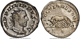 Philip I (AD 244-249). AR antoninianus (22mm, 1h). NGC Choice XF. Rome, 2nd officina, Millennial Issue, AD 248. IMP PHILIPPVS AVG, radiate, draped and...