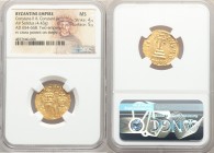 Constans II Pogonatus (AD 641-668), and Constantine IV. AV solidus (20mm, 4.43 gm, 7h). NGC MS 4/5 - 5/5. Constantinople, 2nd officina. ca. AD 654-668...