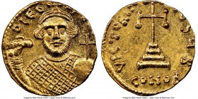 Leontius (AD 695-698). AV solidus (19mm, 4.46 gm, 6h). NGC MS 4/5 - 4/5. Constantinople, 2nd officina. D LЄO-N PЄ AV, bust of Leontius facing, bearded...