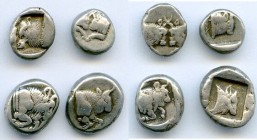 ANCIENT LOTS. Greek. Caria. Uncertain mint. Ca. 5th century BC. Lot of four (4) AR fractions. Fine. Includes: (4) AR fractions. Various issues with bu...